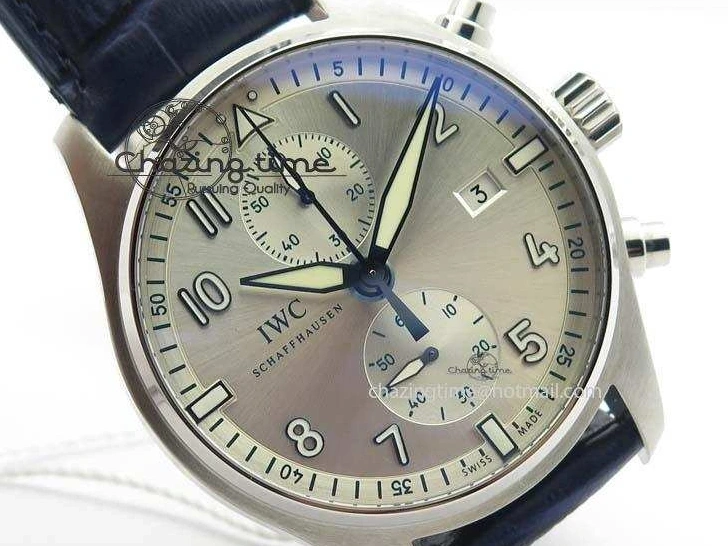 MIROTIME 0409 Pilot Chrono SS IW387809 ZF 1:1 Best Edition Silver Dial Blue Numbers On Blue Leather Strap A Lightweight 7263